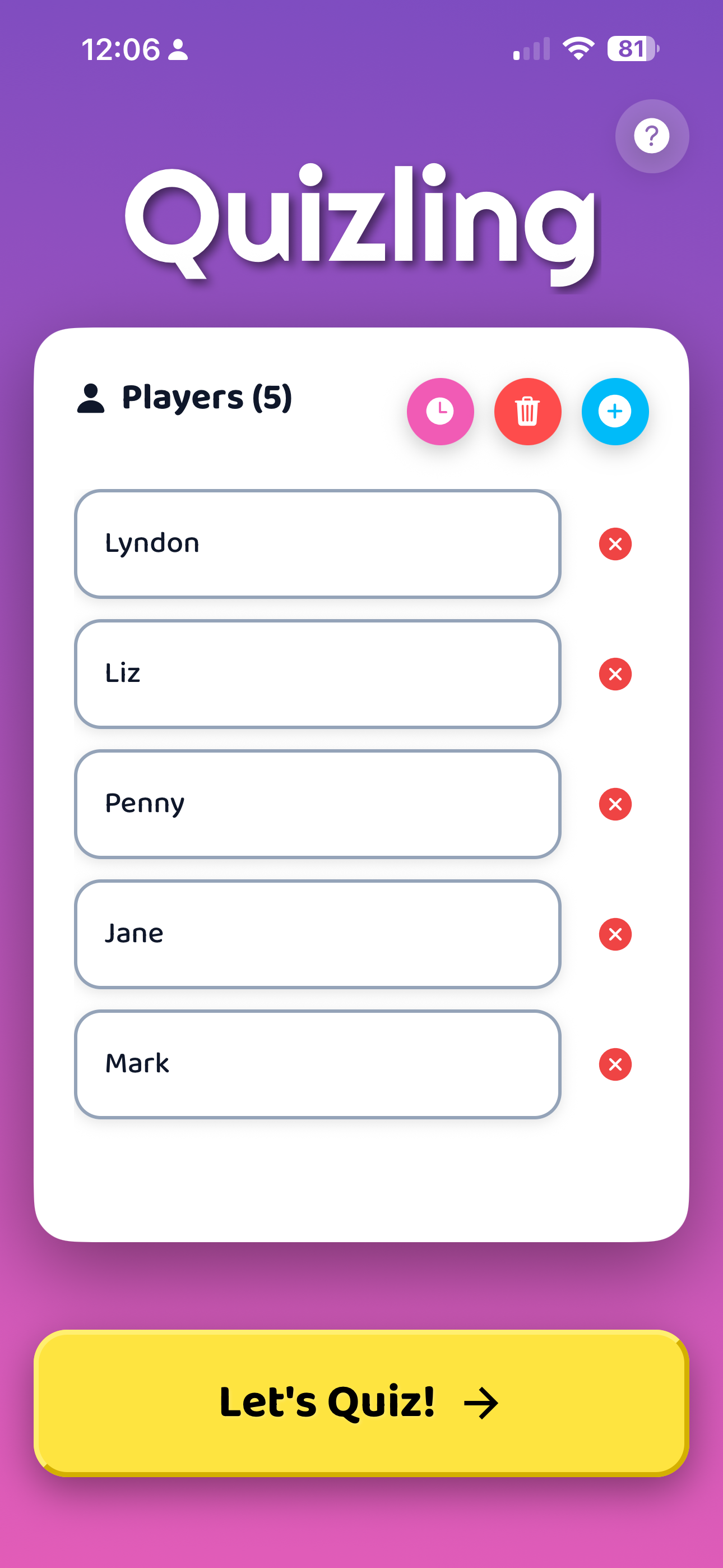 Quizling - Add players and start quizzing